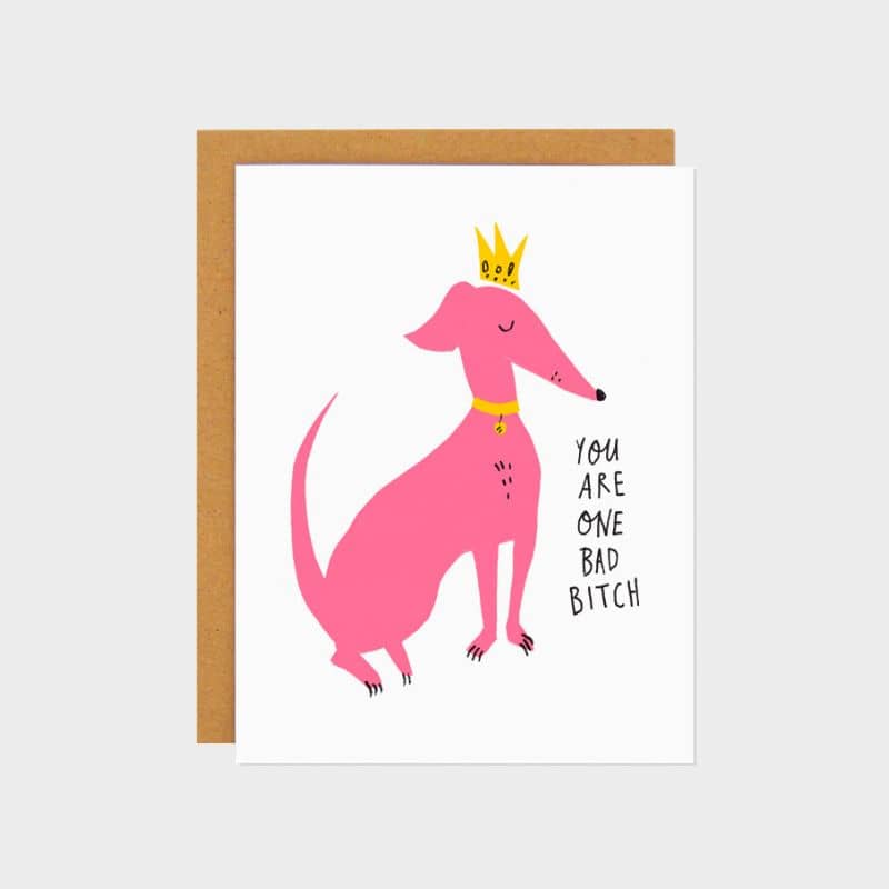 carte postale avec enveloppe Bad Bitch  Badger & Burke illustration chien avec couronne