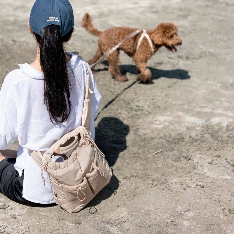 sac de balade avec de nombreux rangements Everyday Dog Walking bag en beige latte Pups & Bubs