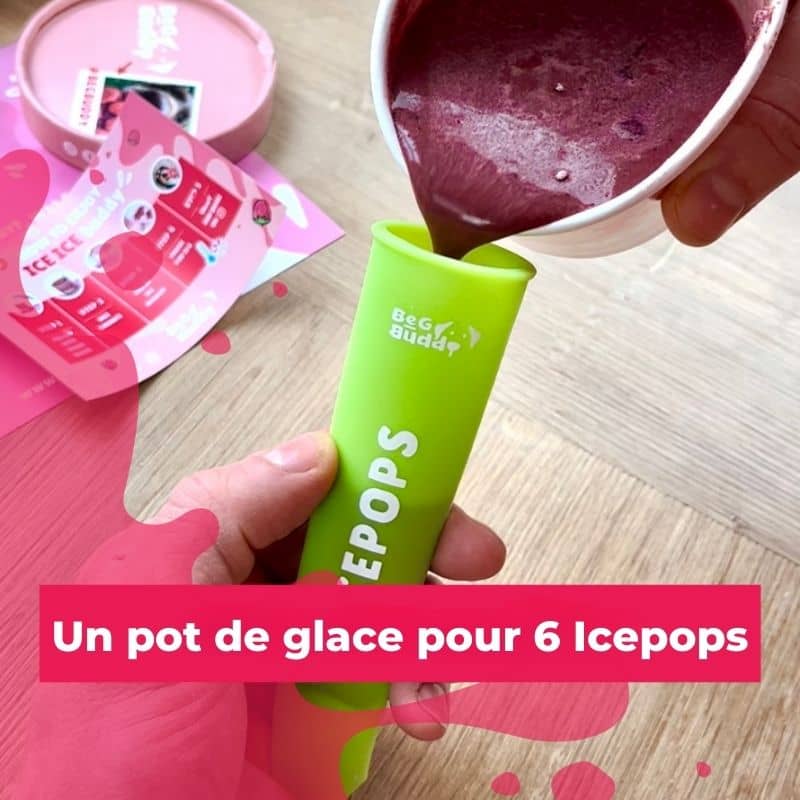 boite de 6 moules en silicone coloré et sans BPA pour réaliser des glaces pour chien sous forme de Mister Freeze : les IcePops Beg Buddy sont idéales pour rafraichir le chien l'été