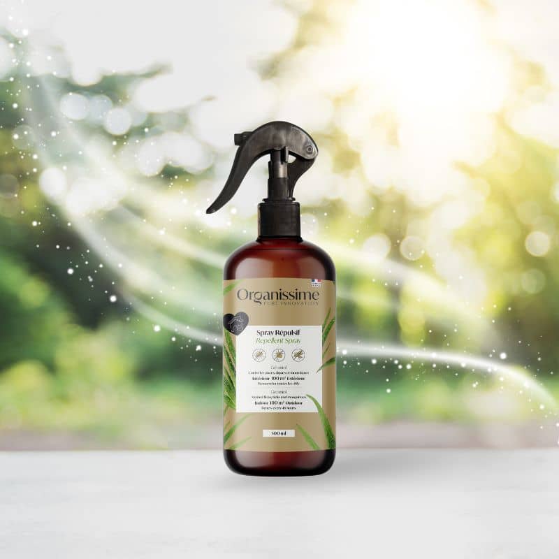 spray intérieur répulsif Organissime par Biogance : permet de lutter contre l'infestation de puces, tiques et moustiques