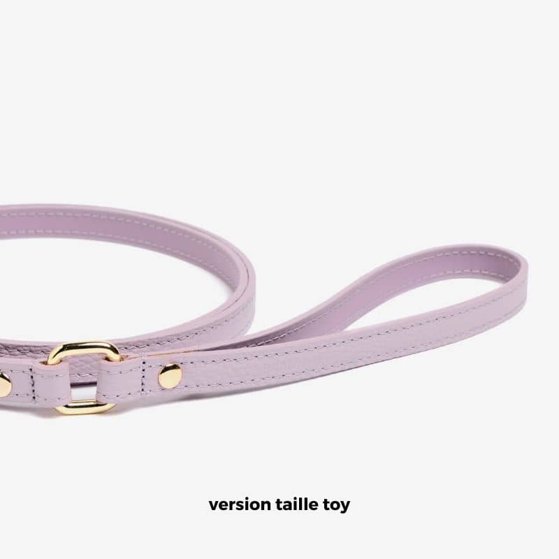 Poignée de la laisse pour chien en cuir italien en mauve pastel lavande de Branni Pets en version toy pour les petits chiens