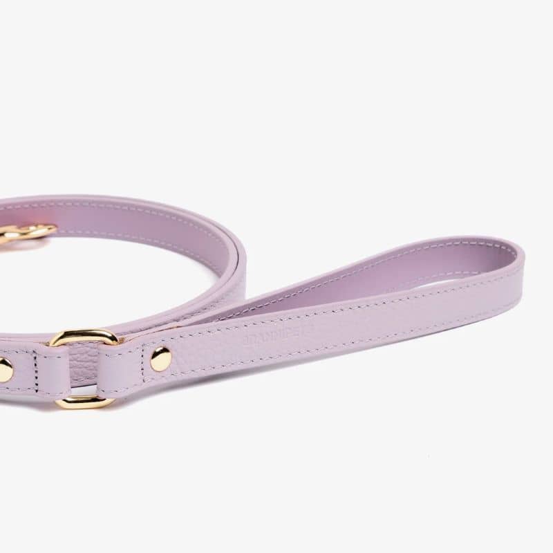 Poignée de la laisse pour chien en cuir italien en mauve pastel lavande de Branni Pets