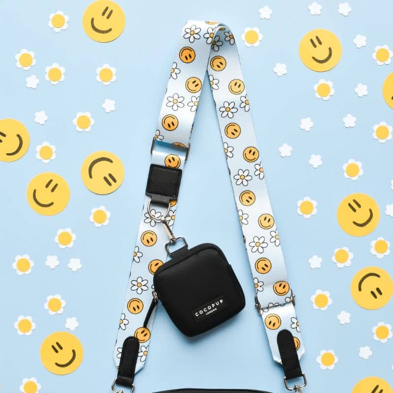 Dog walking bag avec la anse en bleu smiley daisy