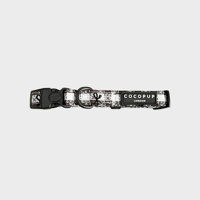 Collier pour chien en tissu motif vichy noir et blanc de Cocopup London