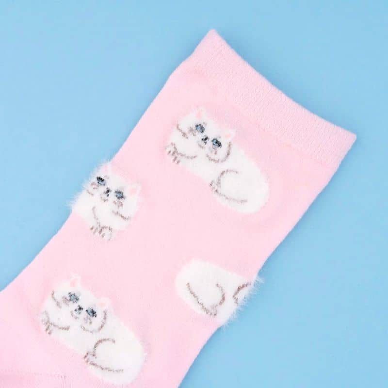 Chaussette en coton rose avec chat persan fluffy