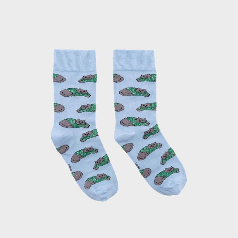 Paire de chaussettes en coton Coucou Suzette bleues avec des chat avec un pull