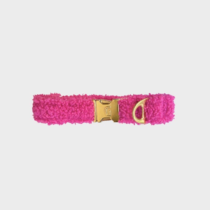 Collier pour chien en teddy rose fuchsia