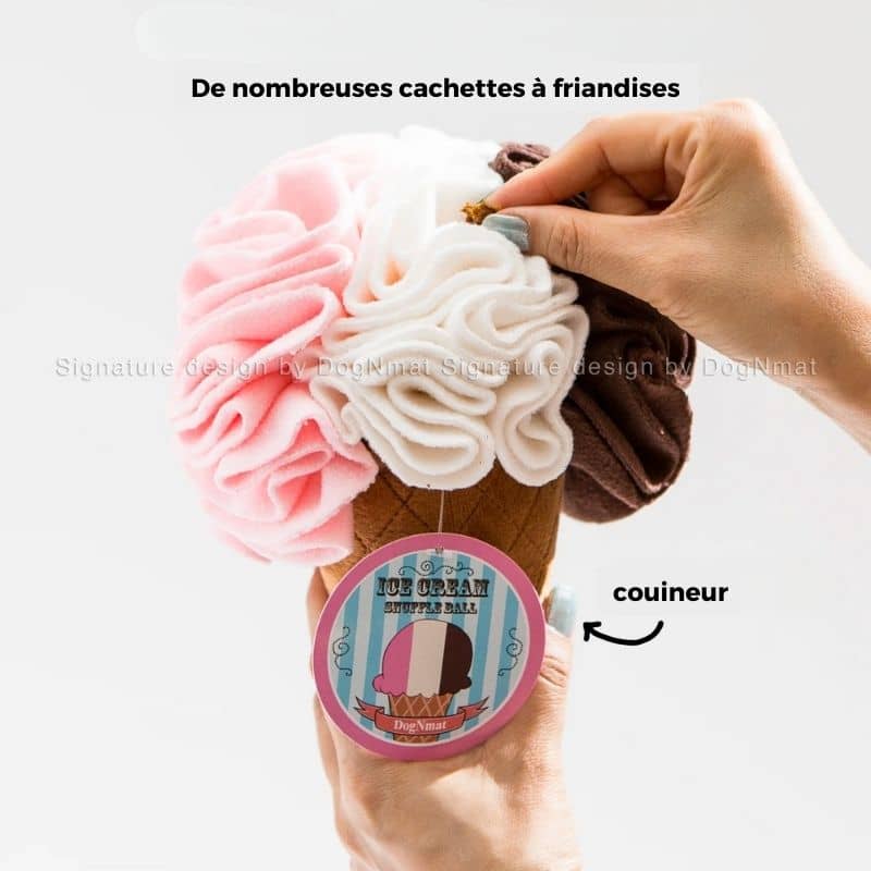 jouet d'occupation pour chien peluche de flair avec cachettes à friandises en forme de glace DogNmat