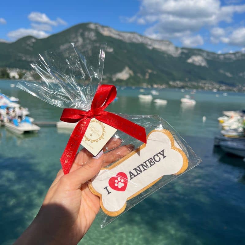 Gâteau souvenir pour chien en forme d'os I LOVE ANNECY