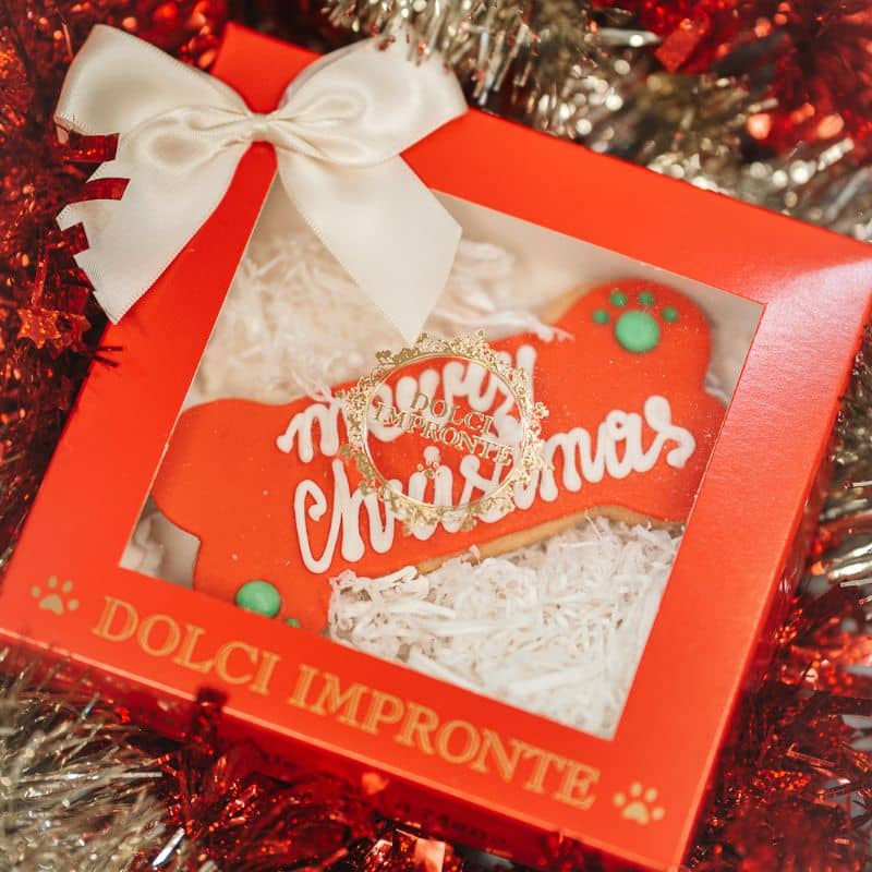 Coffret avec gateau de noel pour chien en forme d'os merry christmas en rouge - de Dolci impronte