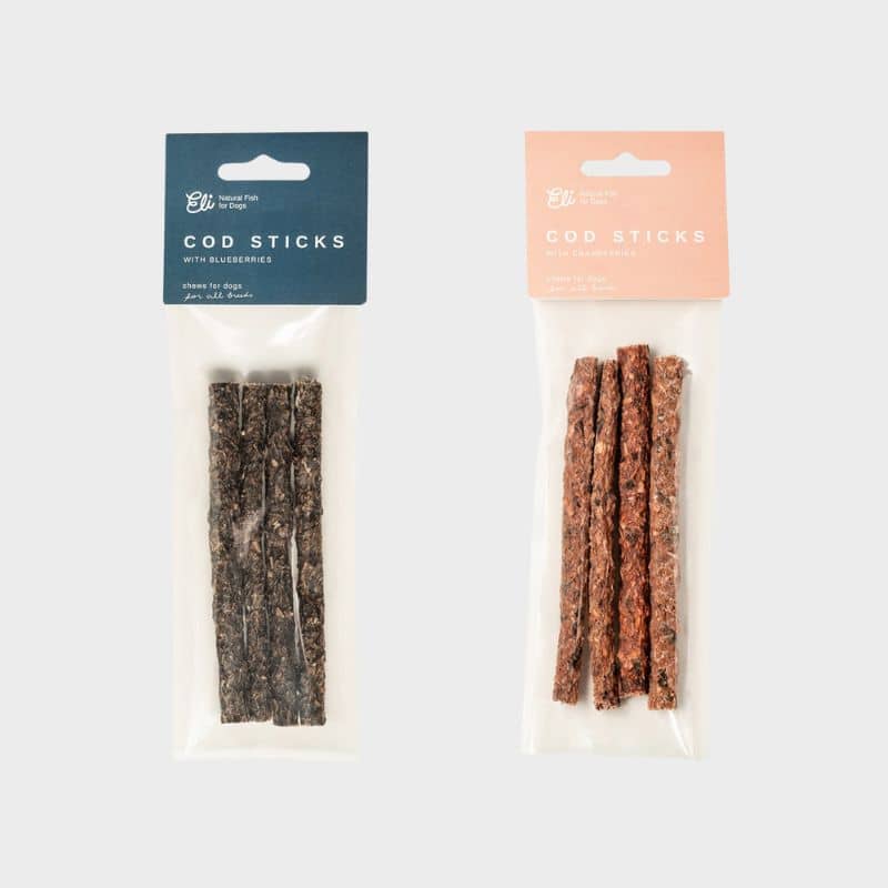 friandises naturelles pour chien Eli en forme de sticks de morue séchée 