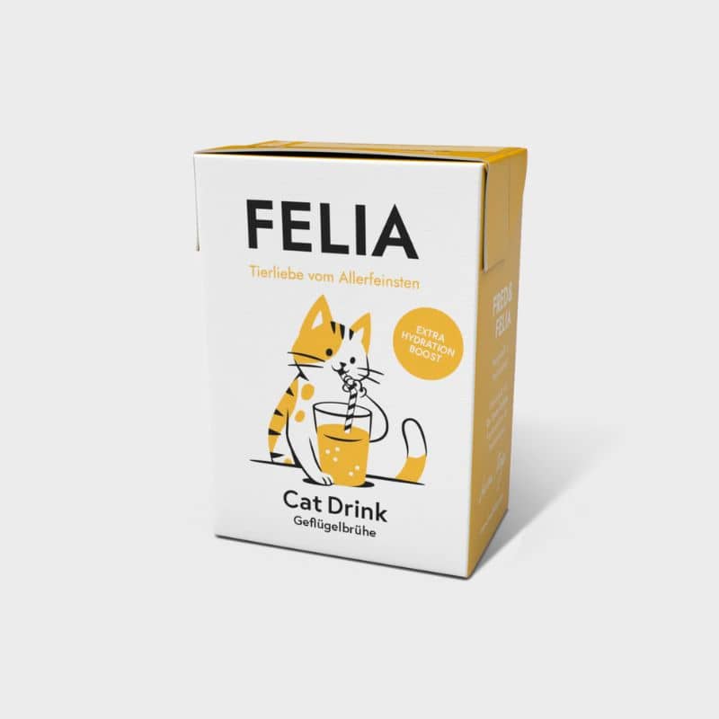 Boisson pour chat Fred & Felia au bouillon de poulet, idéal pour les chats qui ne boivent pas assez et souffrent de maladie rénale et déshydratation 
