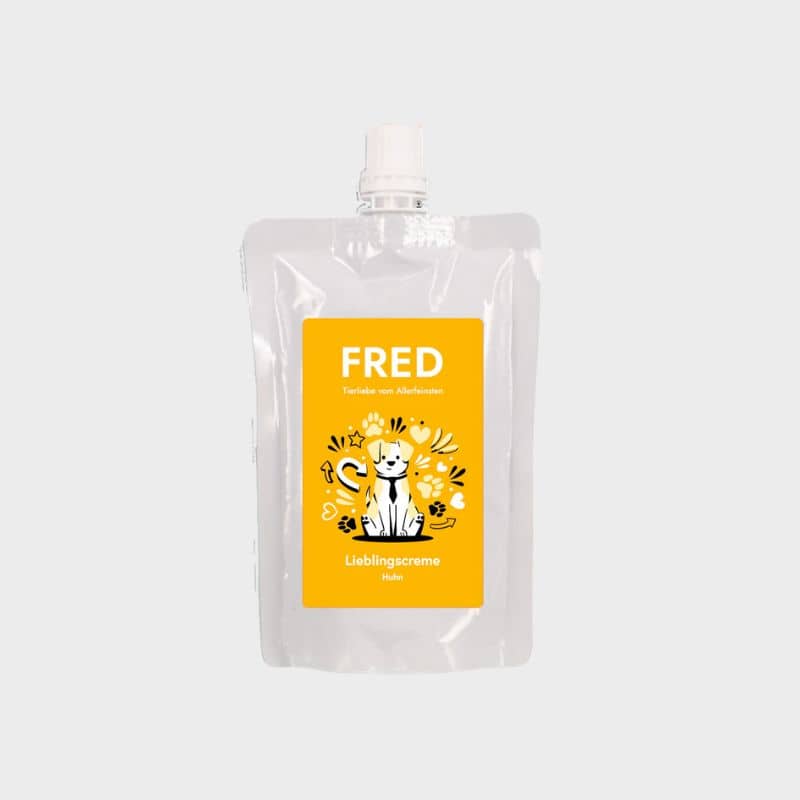 Gourde de crème de poulet Fred & Felia, idéale pour l'éducation de son chien