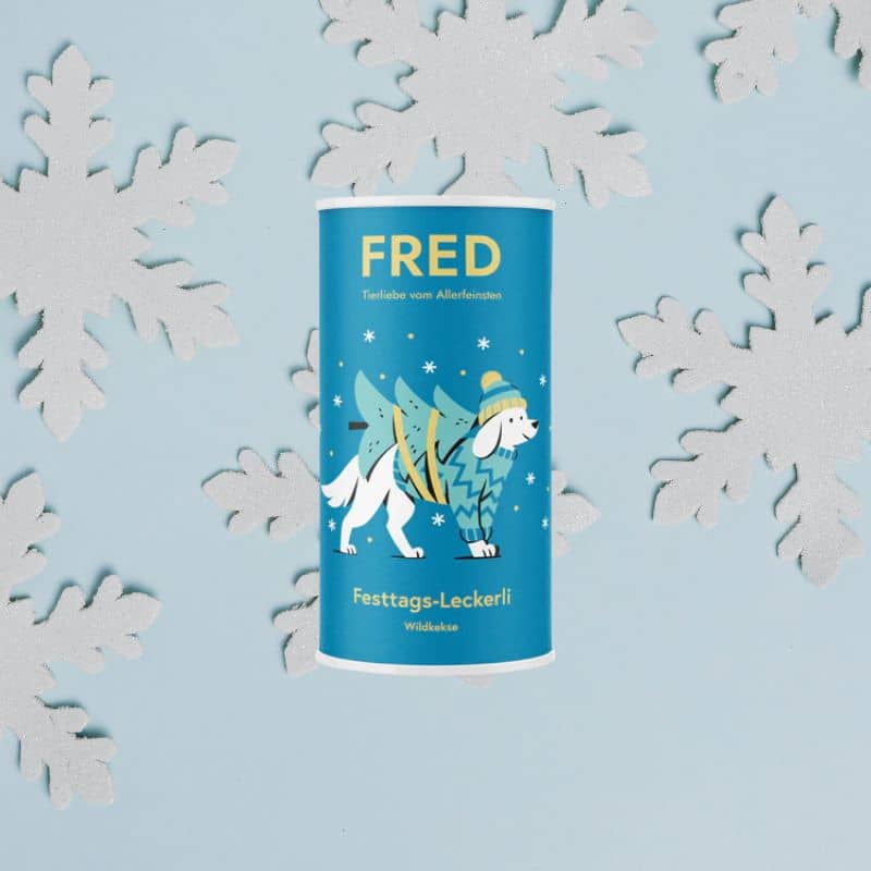 Friandises de Noel pour chien Fred & Felia en forme d’étoiles rouges et vertes au gibier 