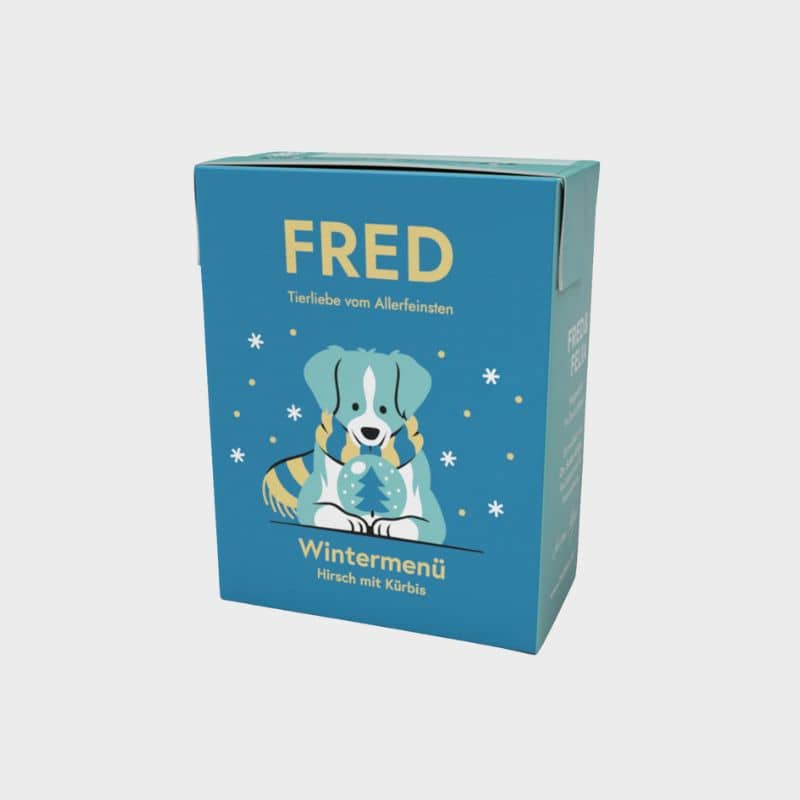 Pâtée de Noel pour chien Fred & Felia avec du gibier, du potiron, de la pomme. Une recette festive et premium pour un réveillon gourmand avec votre chien