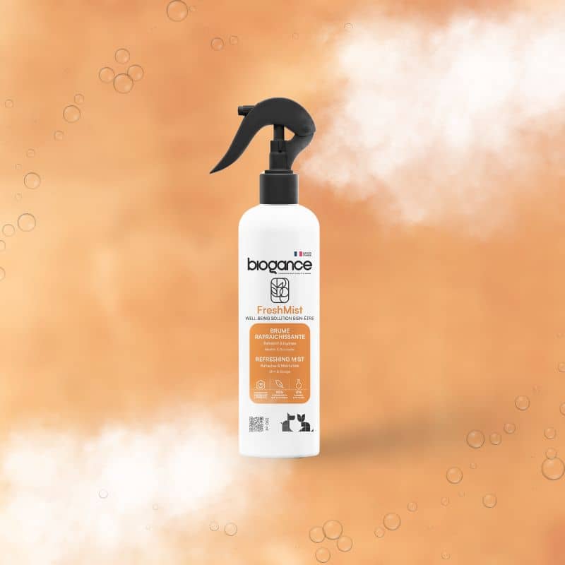Brume rafraichaissante pour chien à base de menthol "Fresh Mist" par Biogance : effet coup de froid