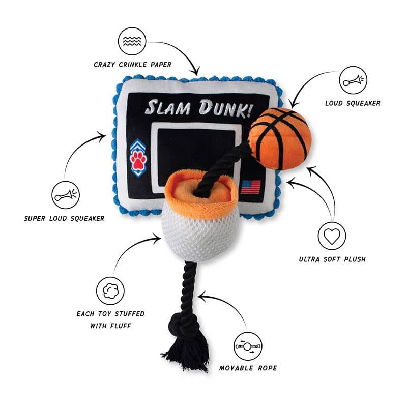 Jouet interactif pour chien en forme de panier de basket de la marque Fringe Studio Pet Shop