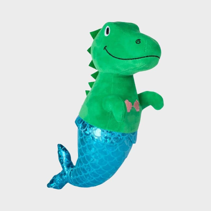 Peluche fringe studio en forme de dinosaure avec une queue de sirène pour chien