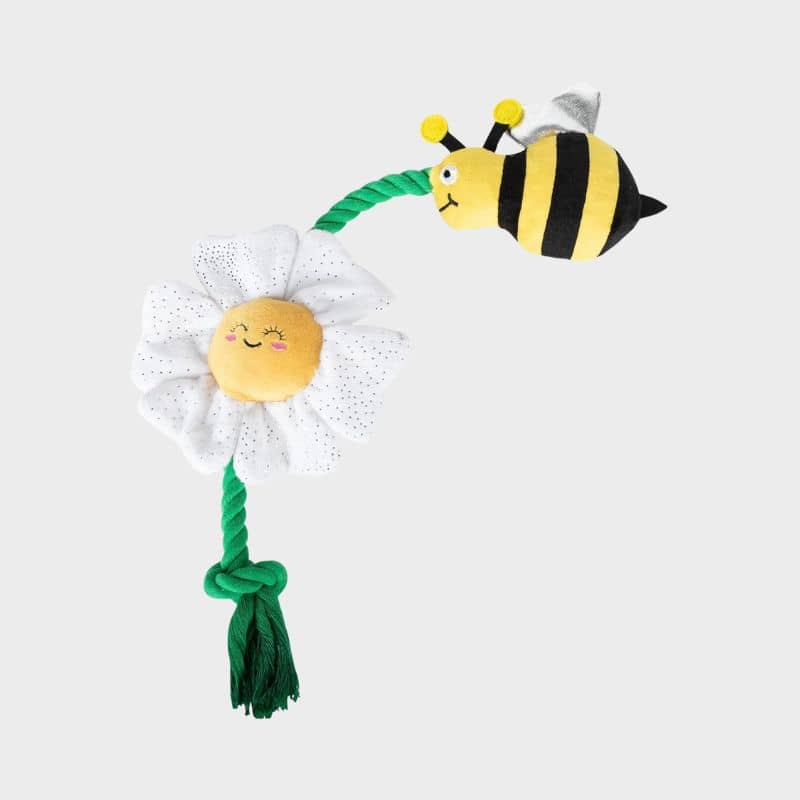 Jeu peluche pour chien de la marque Fringe en forme d'abeille et de fleur 
