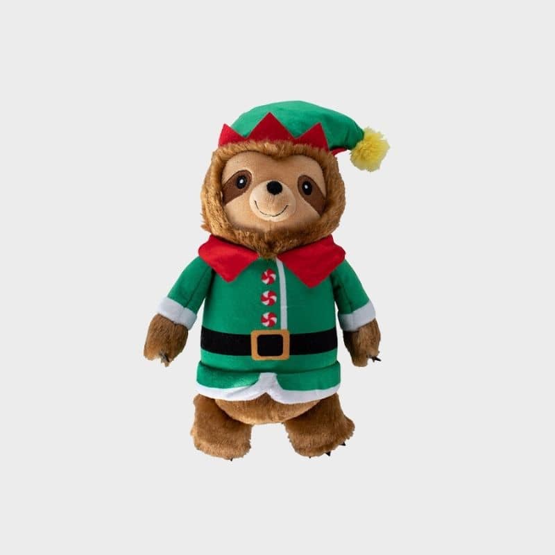 Jouet pour chien en forme de paresseux habillé en lutin de Noel de Fringe pet shop