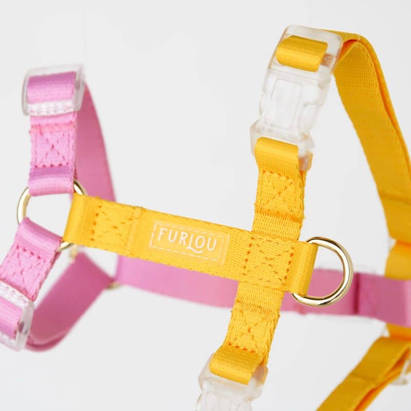 Harnais pour chien en H bicolore rose et jaune de Furlou