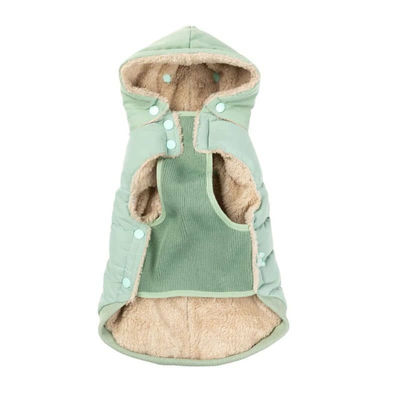 Détail du manteau pour chien de Fuzzyard "Essential Puffer" en vert menthe