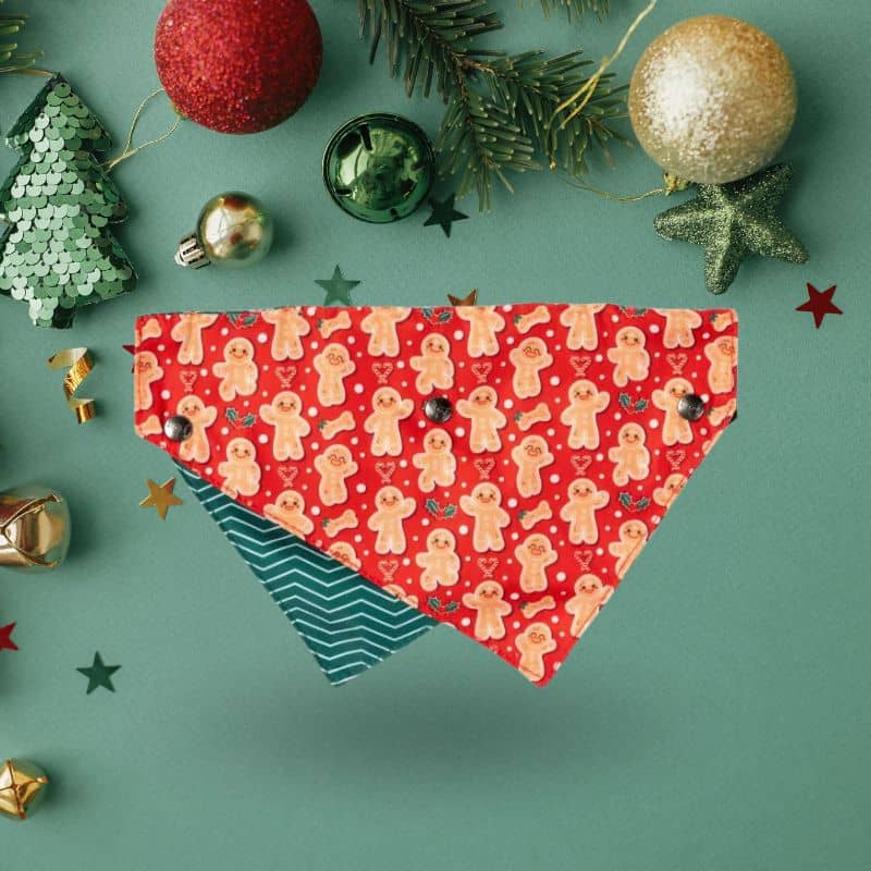 Verso du bandana de Noël en rouge avec gingerbread de Fuzzyard Holly Jolly Cookies