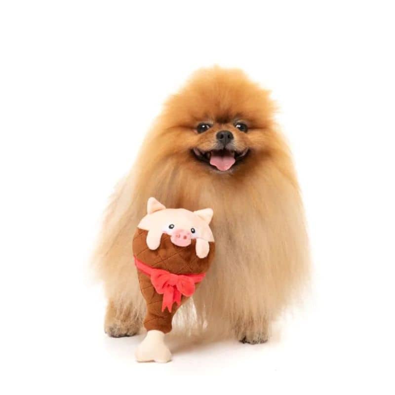 peluche de Noel pour chien avec squeaker en forme d’os de jambon Fuzzyard