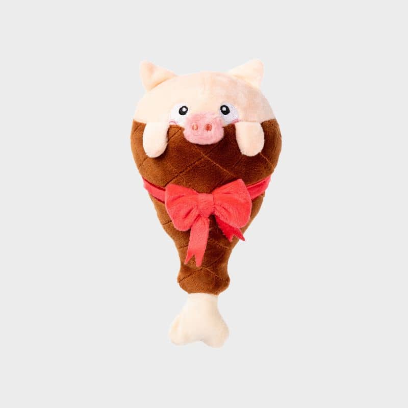 Jouet de Noel pour chien avec squeaker en forme d’os de jambon Fuzzyard