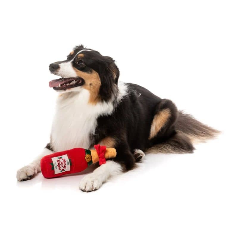Jouet de Noel pour chien avec squeaker pour stimuler le chien en forme de bouteille de bulles Fuzzyard