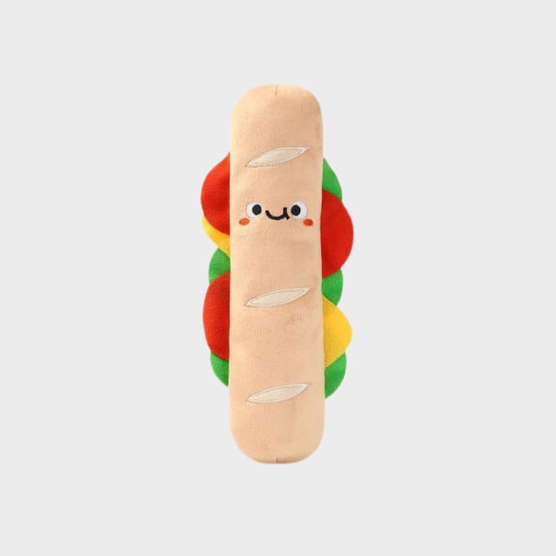 jouet peluche pour chien en forme de sandwich baguette avec squeaker xxl 