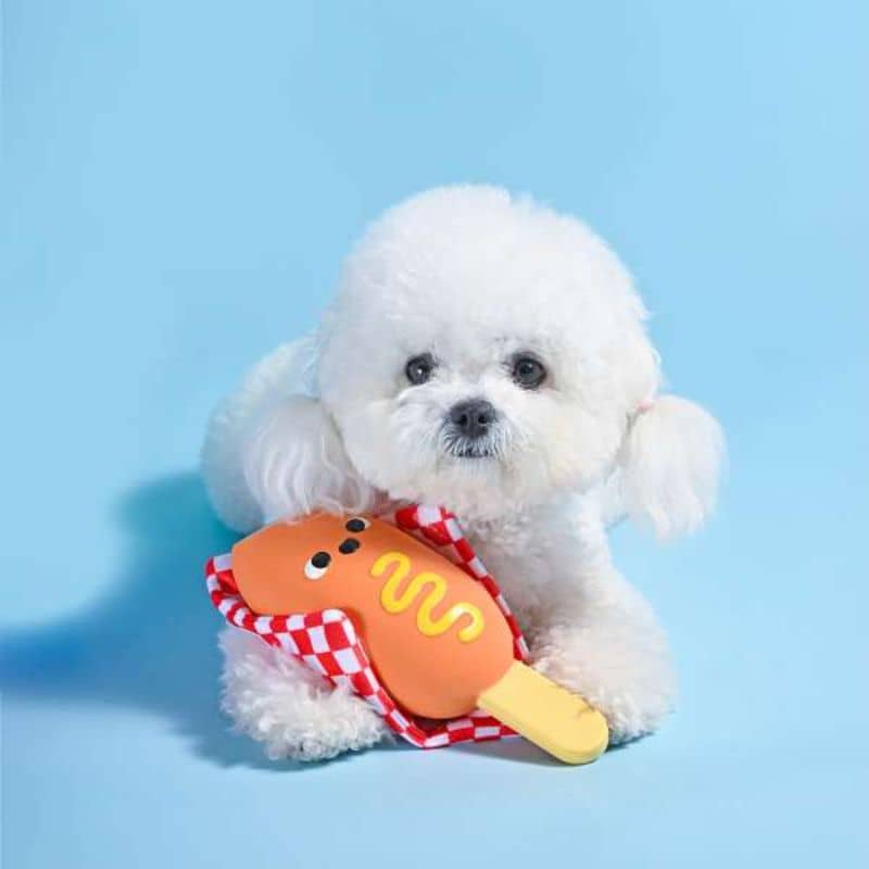 jouet pour chien en latex avec squeaker et papier froissé Food Party Corn Dog Hugsmart