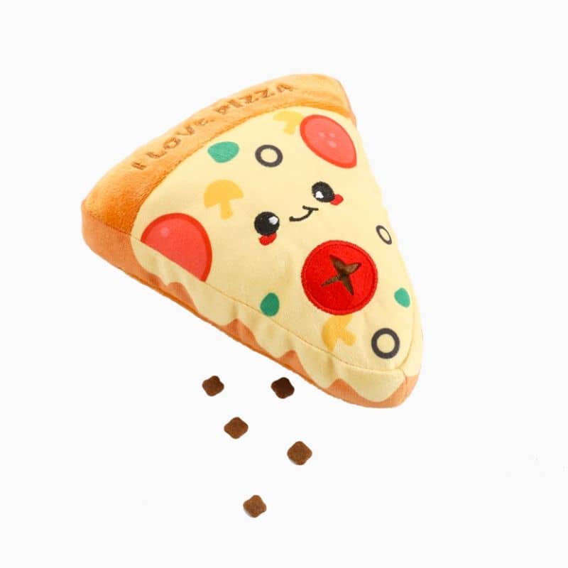 Part de pizza pour chien - jouet peluche interactif