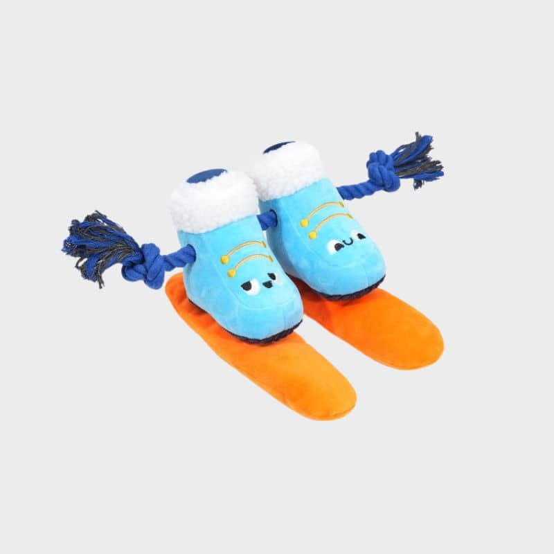 Jouet de Noel pour chien peluche en forme de chaussures de ski avec corde et squeaker Hugsmart