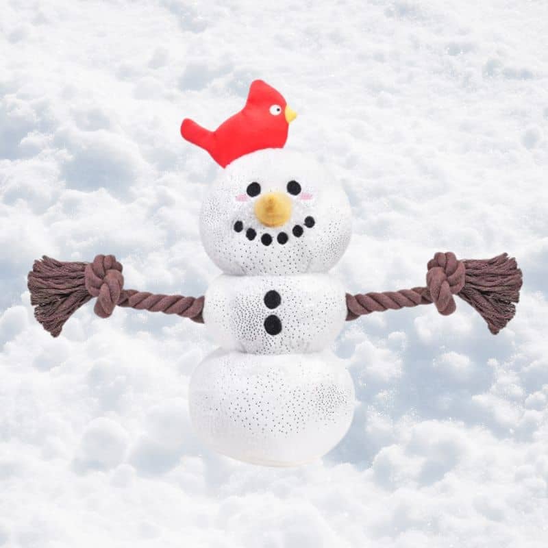 Jouet de Noel pour chien peluche en forme de bonhomme de neige avec corde et squeaker Hugsmart