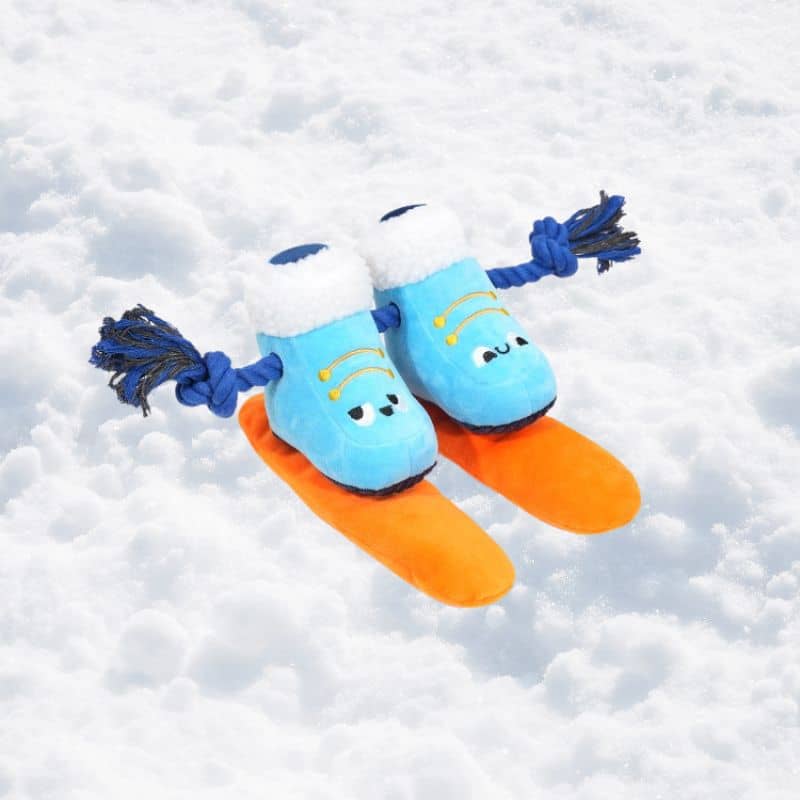 Jouet de Noel pour chien peluche en forme de chaussures de ski avec corde et squeaker Hugsmart