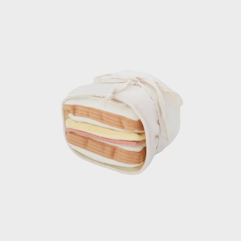 jeu d'occupation et de fouille pour chien en forme de sandwich dans son emballage  avec 1 pouic pouic et des cachettes à friandises Ham & Cheese Lambwolf Collective