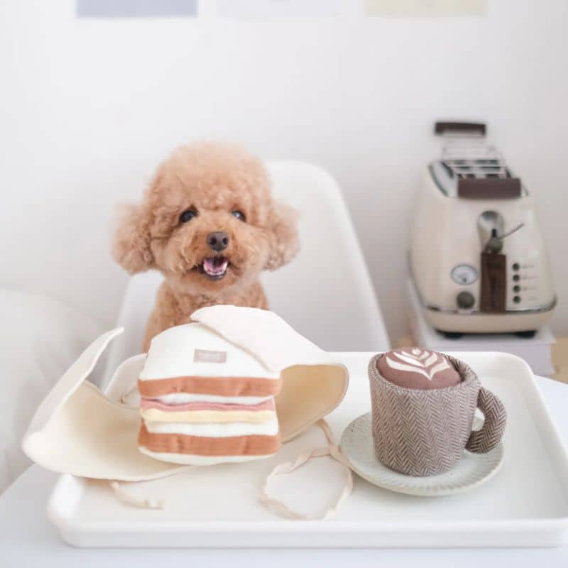 jeu d'occupation et de fouille pour chien en forme de sandwich dans son emballage  avec 1 pouic pouic et des cachettes à friandises Ham & Cheese Lambwolf Collective