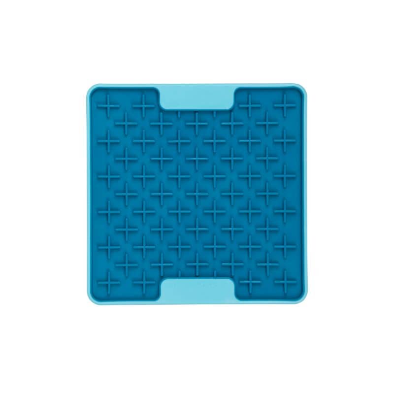 Le Lickimat mini tuff buddy bleu turquoise est un tapis de léchage pour chien et chat avec une structure résistante 