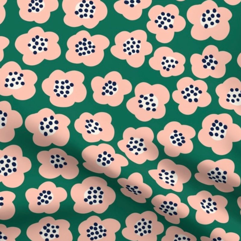 bandana pour chien fait main en coton vert à motifs fleurs roses Lou & Co