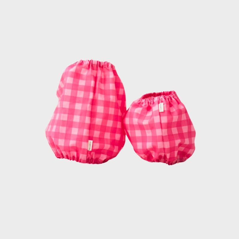 snood pour chien en coton motif carreaux rose et fuchsia Lou & Co - protection des longues oreilles contre les épillets et l'humidité