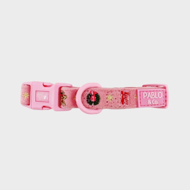 Collier pour chien de Noël en velours rose de Pablo & Co Collection Merry & Bright