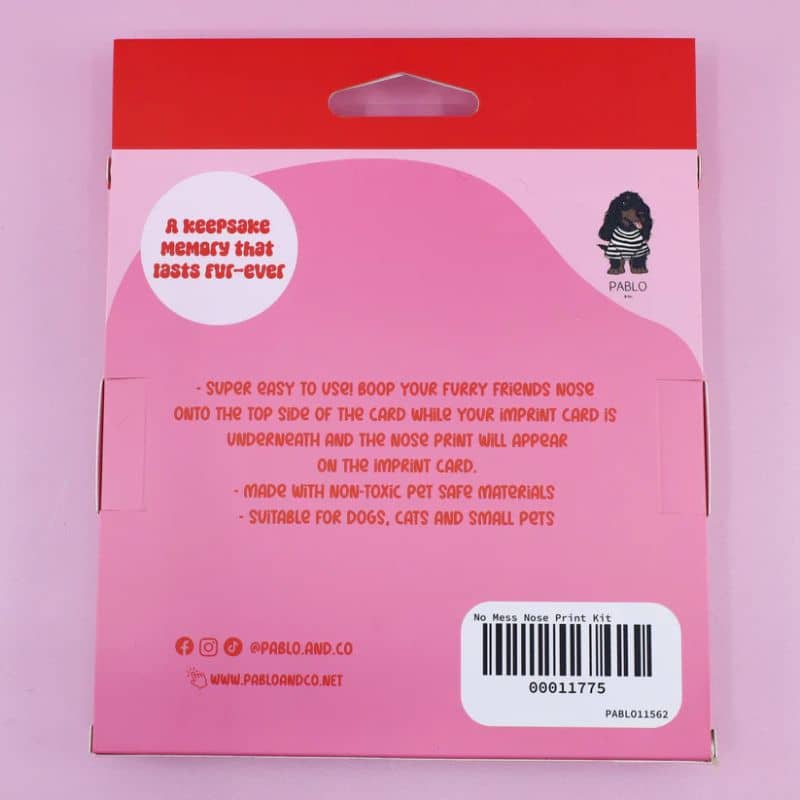 kit d'empreinte truffe pour chien ou chat "No mess nose print kit" de Pablo & Co pour garder une souvenir de votre animal de compagnie en toute sécurité
