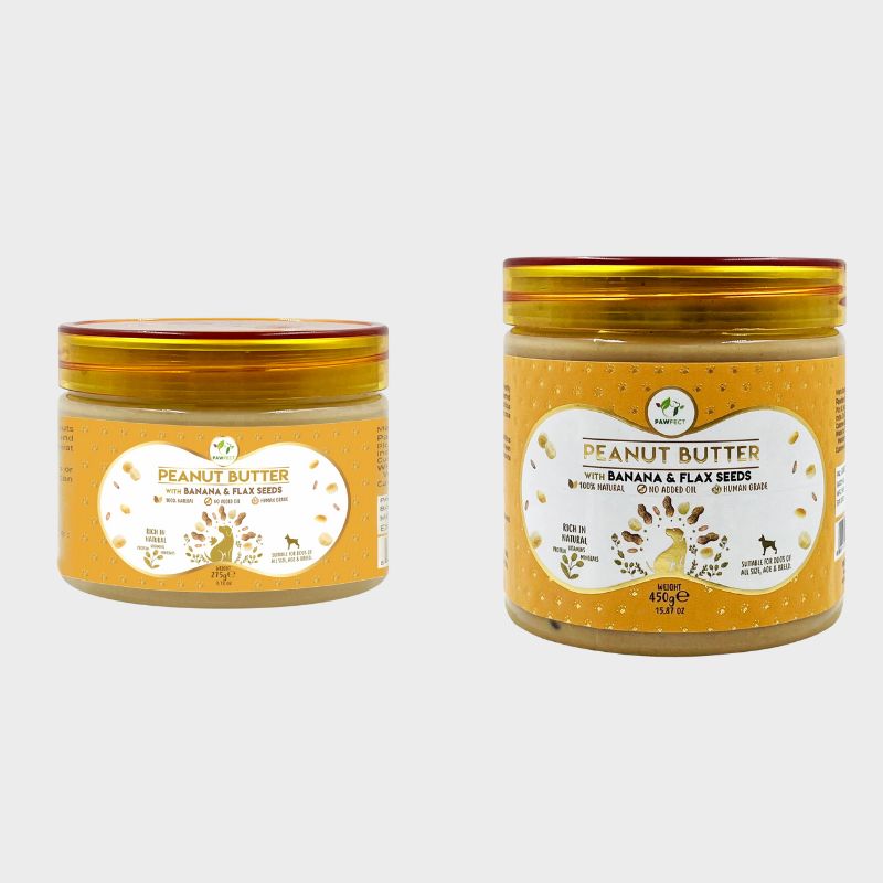 beurre de cacahuetes naturel avec banane et graines de lin pour chien peanut butter Pawfect idéal pour tapis de léchage et jouet d'occupation à remplir 