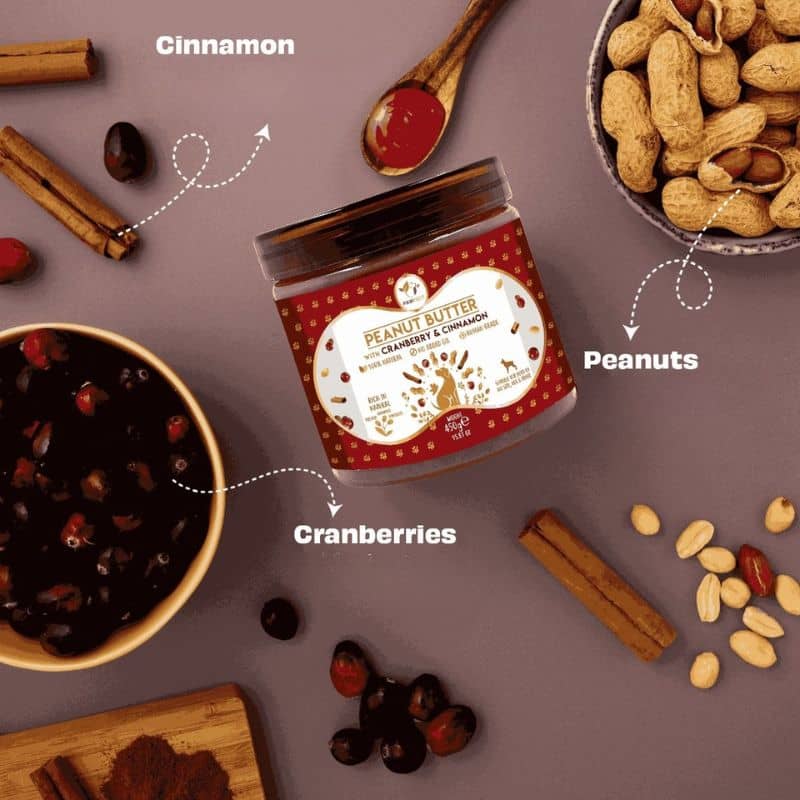 beurre de cacahuetes naturel avec cranberry et cannelle pour chien peanut butter Pawfect idéal pour tapis de léchage et jouet d'occupation à remplir 