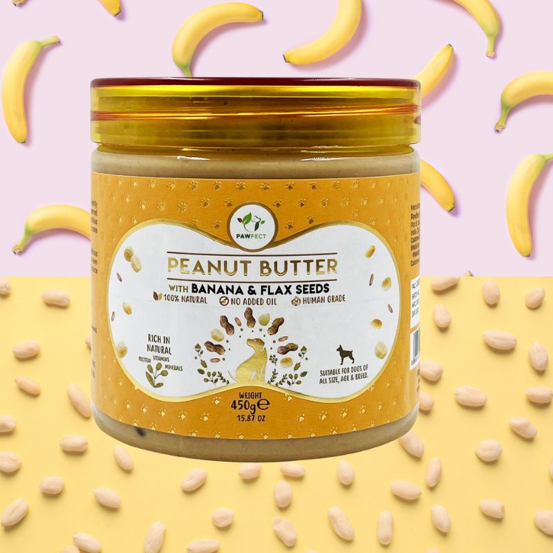 beurre de cacahuetes naturel avec banane et graines de lin pour chien peanut butter Pawfect idéal pour tapis de léchage et jouet d'occupation à remplir - 450 g 