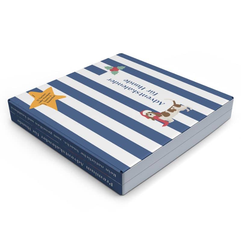 Détail du advent calendar de Pets Best : calendrier de l'avent pour chien avec 25 cases en forme de livre de Noël
