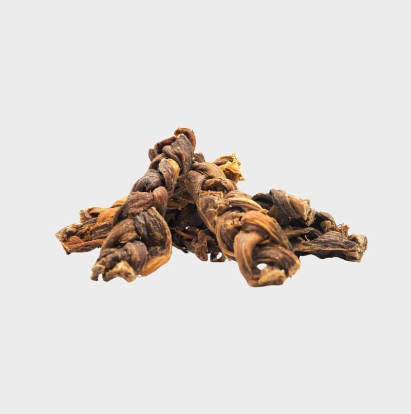 friandises naturelles pour chien au boeuf en forme de tresse "breaded beef jerky"