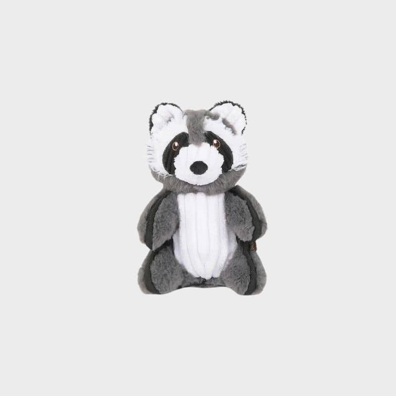 jouet interactif pour chien peluche en forme de raton laveur qui remue la queue lorsque l'on appuie sur le couineur - Robby the raccoon