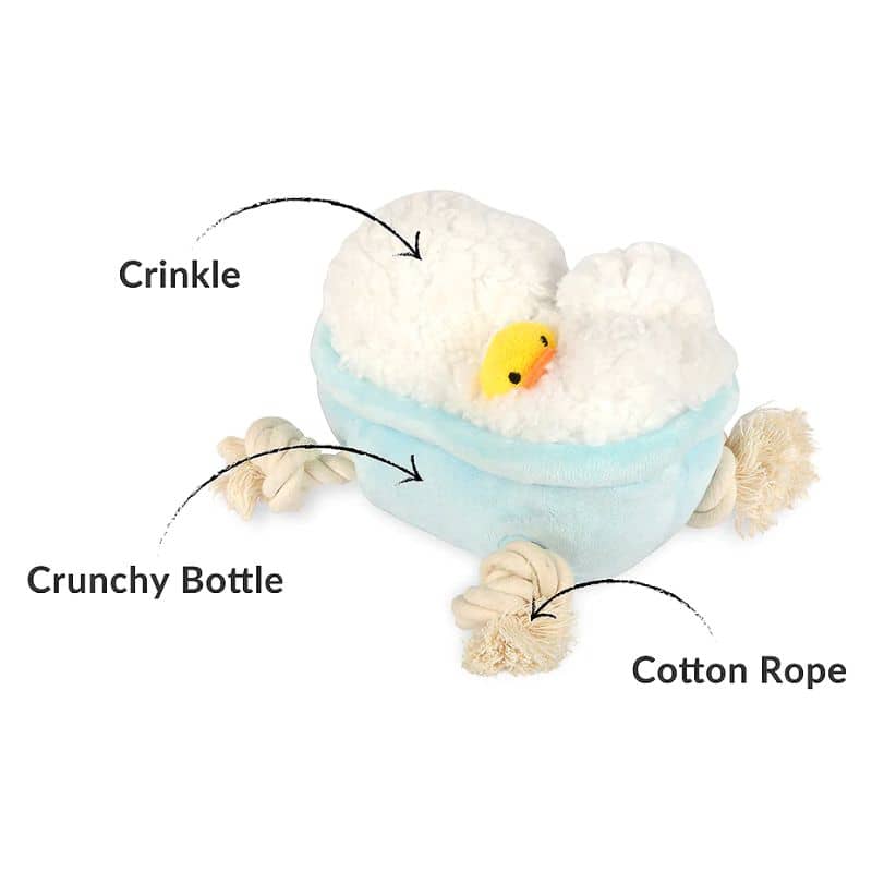 jouet peluche pour chien en forme de baignoire avec canard de bain jaune - Rub a dub tub de la collection Splish Splash de Play